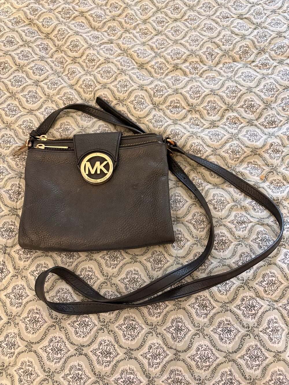 Michael Kors Fulton Black Pebbled Leather Crossbody Bag